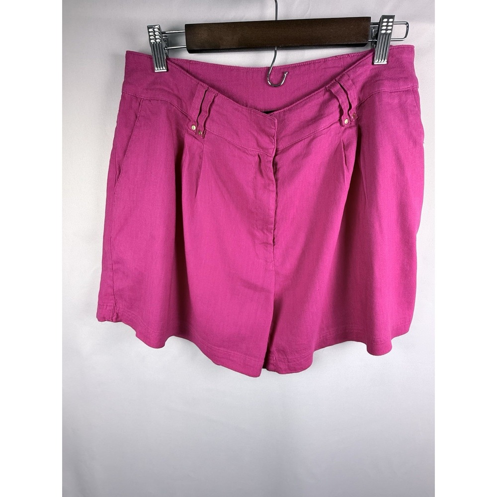 INC International Concepts Women's 12 Linen Blend Hot Pink Wrap Front Shorts
